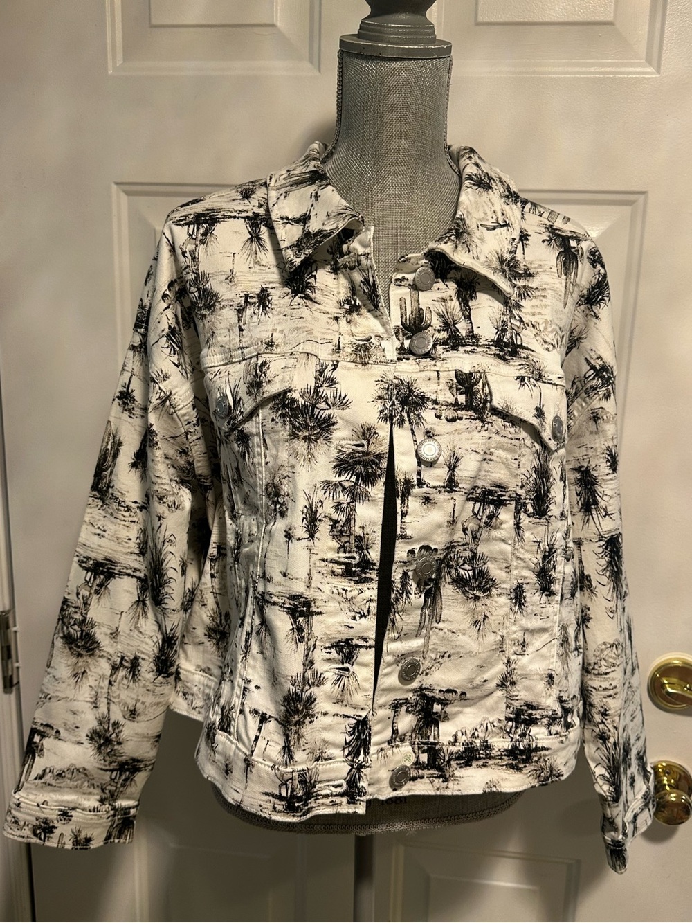 Addition Elle Black & White Palm-Print Jean Jacket